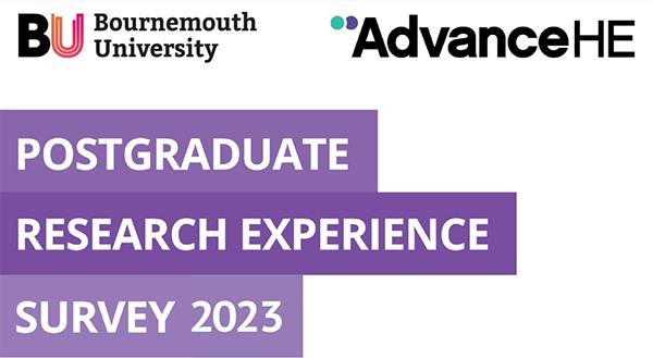 An image containing the BU logo, the Advance HE logo, and the text, 'Postgraduate Research Experience 2023'