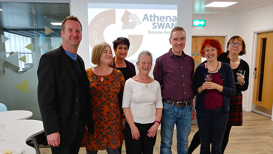 Staff from our Department of Media Production celebrating their Athena SWAN Bronze Award in 2018
