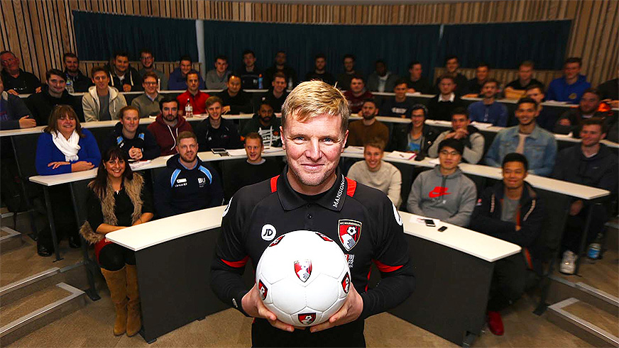 In 2016, Eddie Howe, ex-AFC Bournemouth manager, answered questions from BU students about  his career, his management style and more, ahead of the annual BU Big Match 