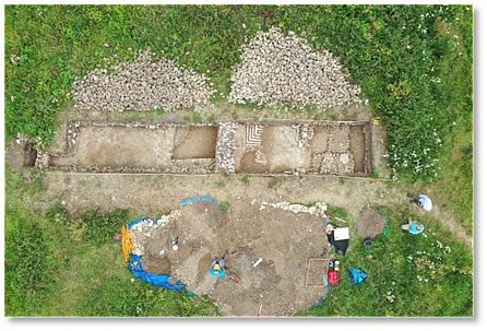 Evaluation trench through multiple phases of a Roman villa taken from UAV (drone)