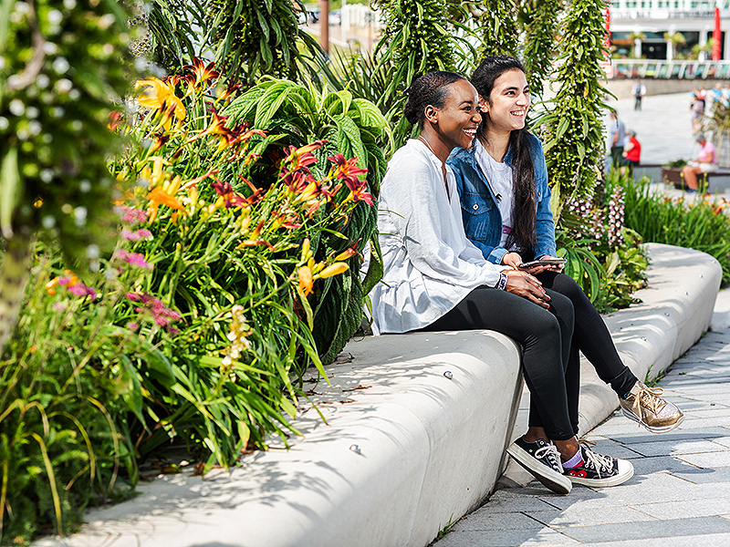 Two international students in the centre of Bournemouth