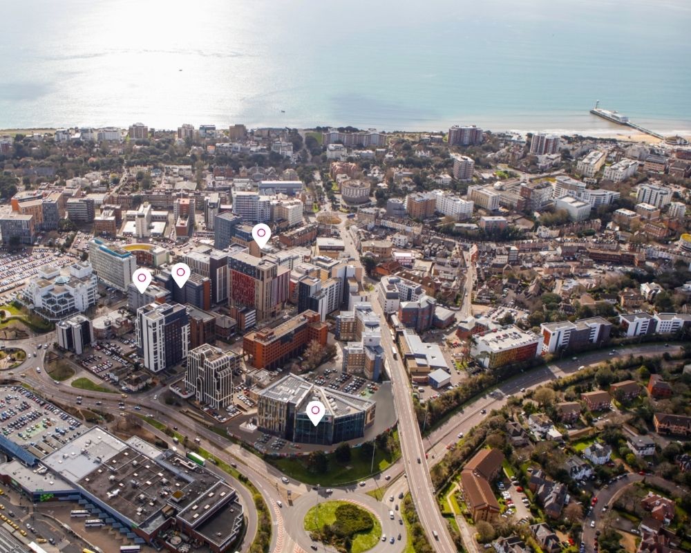 A screenshot of the Lansdowne view of our virtual tour, with the sea and beach on the horizon