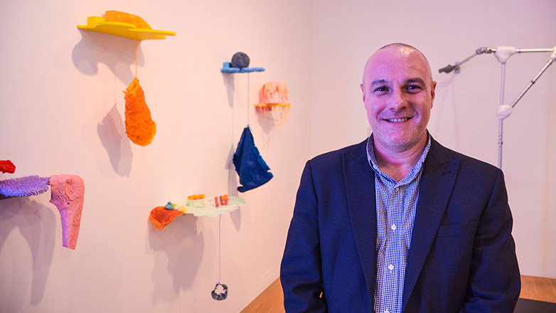 Professor Mike Silk at the bodyparts exhibition in London. Through art and mixed media pieces, the exhibition bought to life research into perceptions of disabled sport