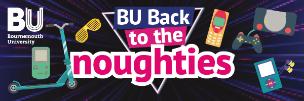 A graphic featuring the text, 'back to the noughties', and various icons relating to the decade