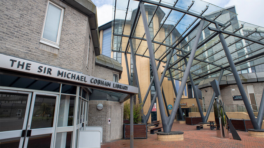 A close up of The Sir Michael Cobham Library on Talbot Campus