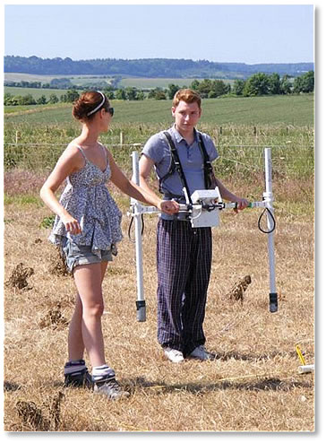 Students collecting data usng a Magnetic Fluxgate Gradiameter for Independent Research Projects, west Dorset