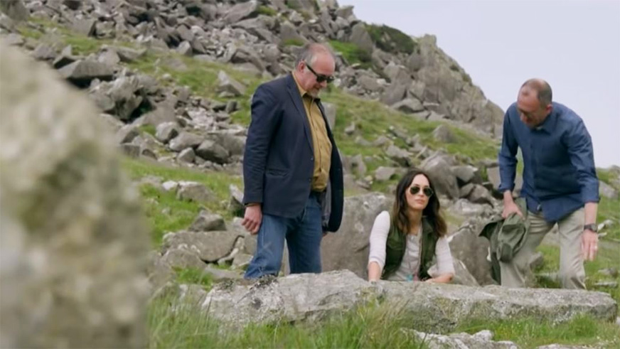 BU's Professor Tim Darvill and Hollywood actress Megan Fox in the Preseli Hills, a mountain range in Wales, in 2018. Megan was filming 'Legends of the Lost' – an American TV show that sought to uncover the secrets of old legends from around the world, including Stonehenge.