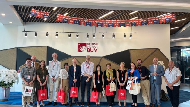 BU and British University Vietnam colleagues on BUV’s campus in Hanoi