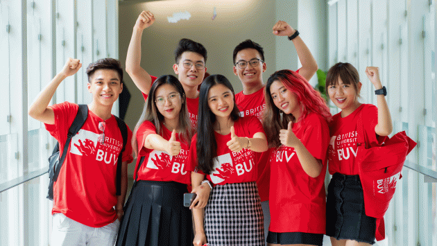 British University Vietnam students giving a thumbs up
