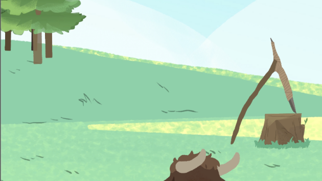 A cartoon image of a little cow in a field