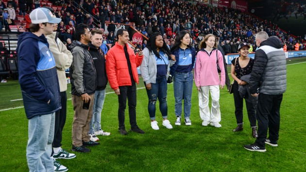 Students being interviewed at half time