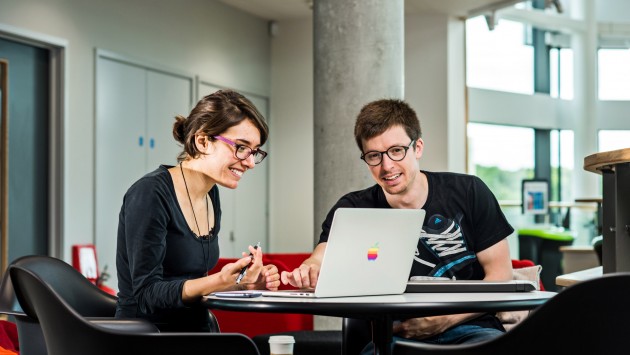 Studying in the Fusion Building atrium