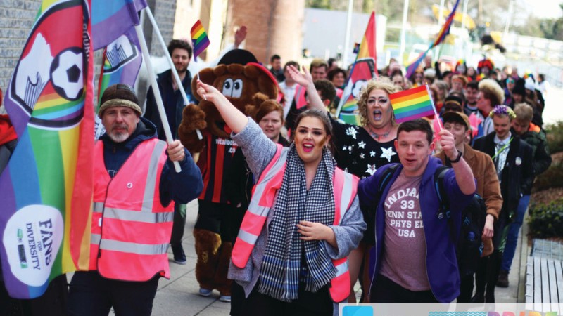 BU students and the wider community celebrating Bournemouth Pride