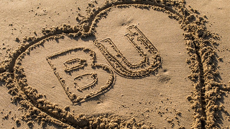 I heart BU in the sand