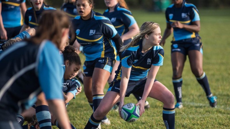 TeamBU women’s rugby team in action