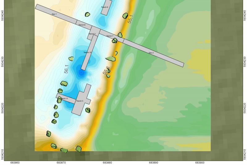 Plan of Friedichsruhe 8 showing the position and extent of the excavation trenches