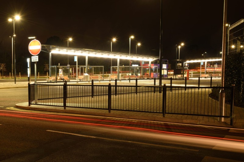 Talbot Campus bus hub at night
