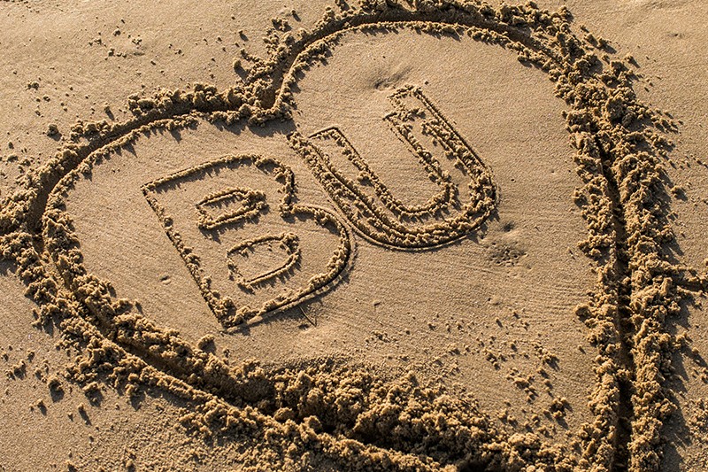 I heart BU in the sand