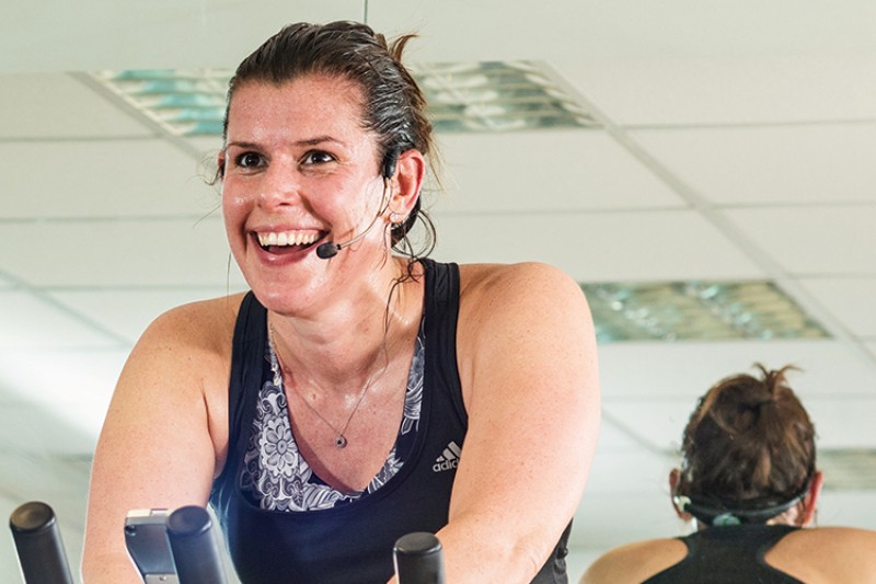 A spinning class in the SportBU studio