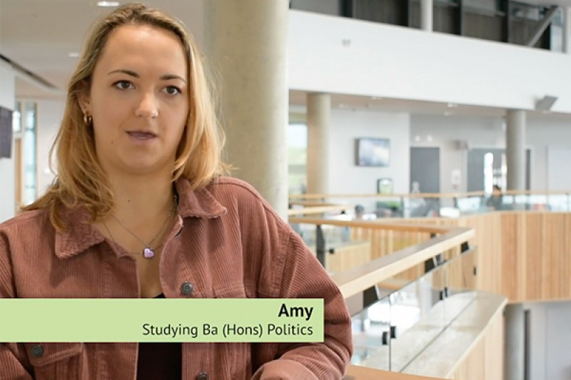 Amy, a Politics student, discussing her course