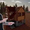 A photo of a man superimposed onto a computer-animated image of a house with trees in the background