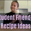 Mia smiles at the camera in her kitchen with the words student-friendly recipes ideas