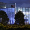 The Bournemouth Gateway Building, the new home of the Faculty of Health & Social Sciences, lit up blue on a #clapforcarers evening in support of the NHS