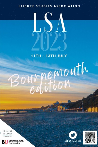 A Poster for the LSA conference showing blue skies, Bournemouth beach and the LSA logo. 