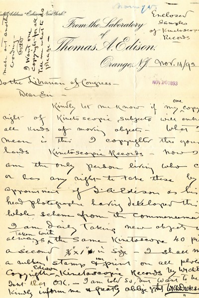 Letter A letter which looks very old on weathered paper and full of handwriting. The letter is from a filmmaker to the copyright office, asking for an update on his copyright application