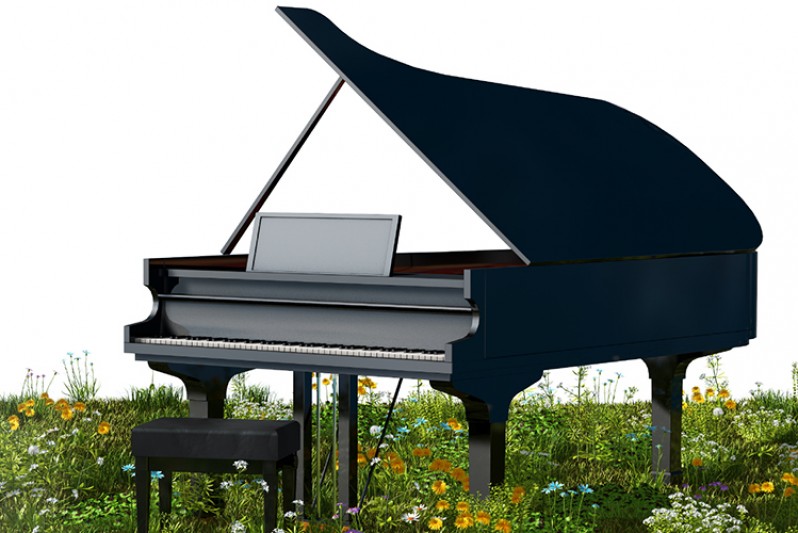 piano with spring flowers