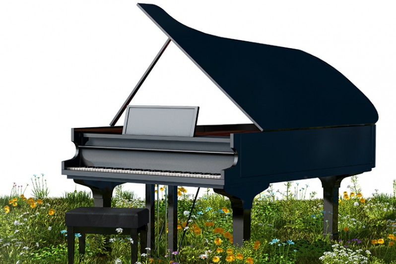piano with spring flowers piano with spring flowers
