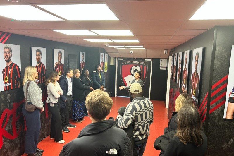 BU students on a tour of AFC Bournemouth's stadium