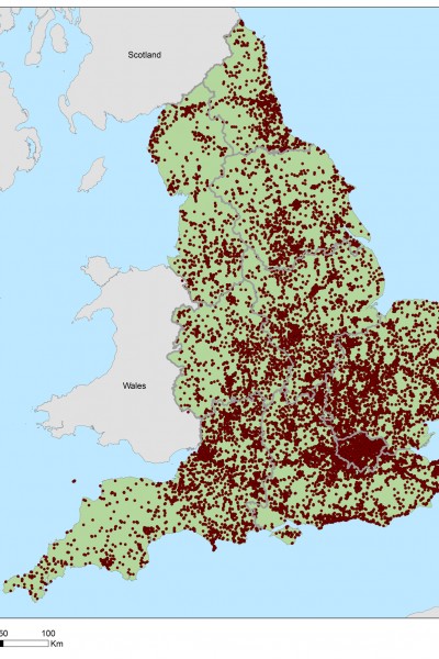 Map showing the distribution of recorded field investigations in England 1990-2010