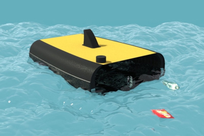 Marine Surface Cleaning Device A picture showing a marine surface cleaning machine on the surface of the sea