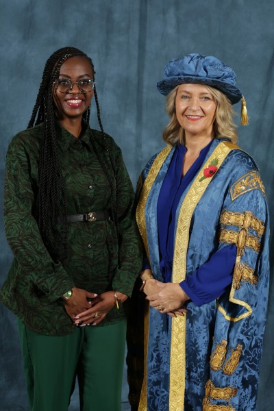 Anne Ngarachu with Professor Alison Honour at BU's Graduation Ceremonies