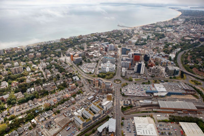 An aerial photograph of Bournemouth town centre
