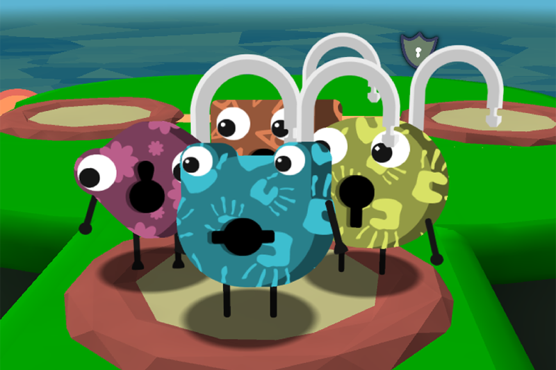 characters five animated character padlocks, with legs and faces on