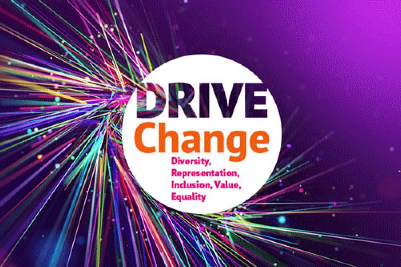 Bournemouth University Drive Change Poster A BU-designed logo that says: Diversity, Representation, Inclusion, Value, Equality