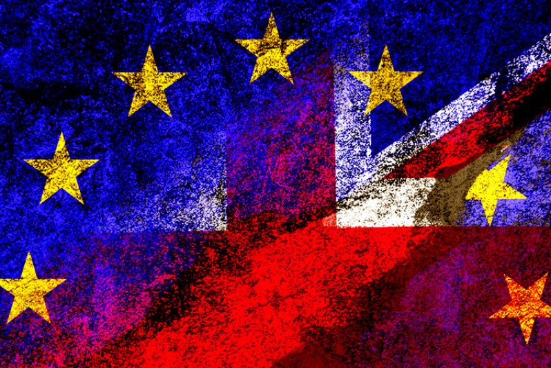 EU and Union Jack flags EU and Union Jack flags