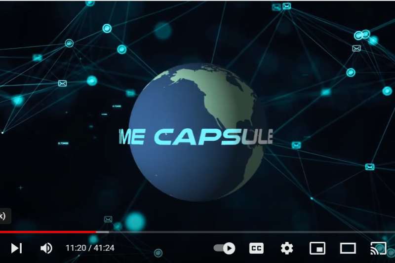 An animation of planet Earth with "Time Capsule" written across it