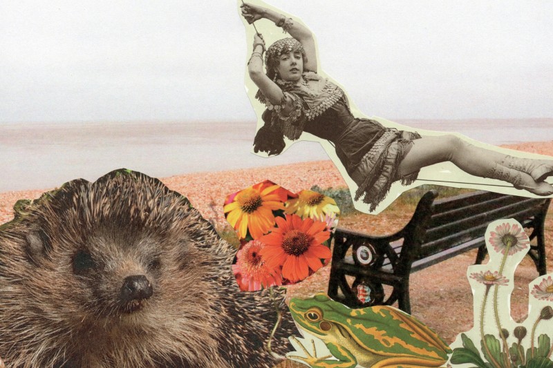 One of the 112 collaged postcards