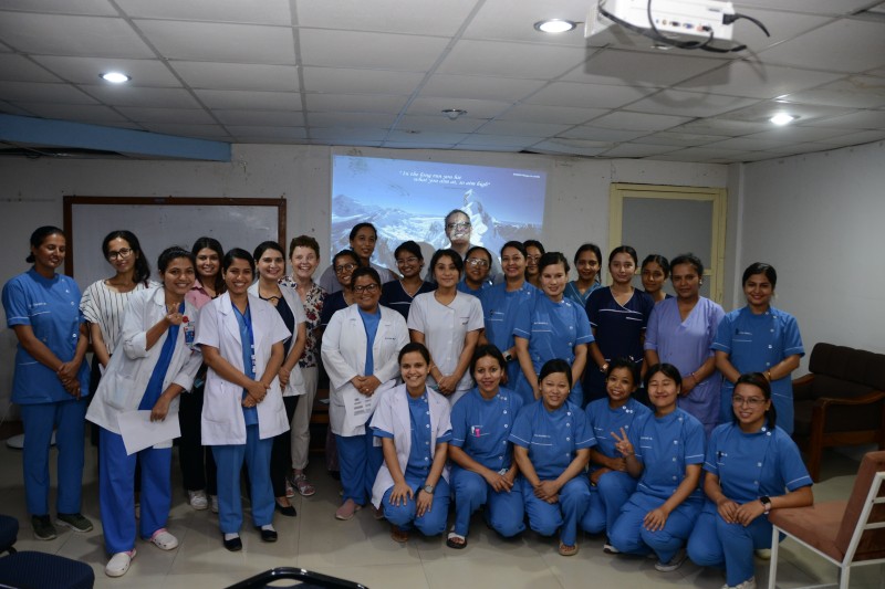 Steve Ersser and Michele Board teaching Nepali nurses in a Kathmandu hospital