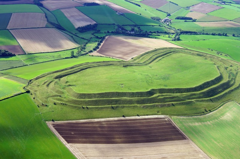 The Maiden Castle hillfort pictured from above The Maiden Castle hillfort pictured from above