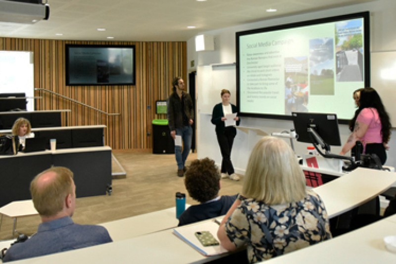 BA History students at Bournemouth University presenting in a lecture theatre