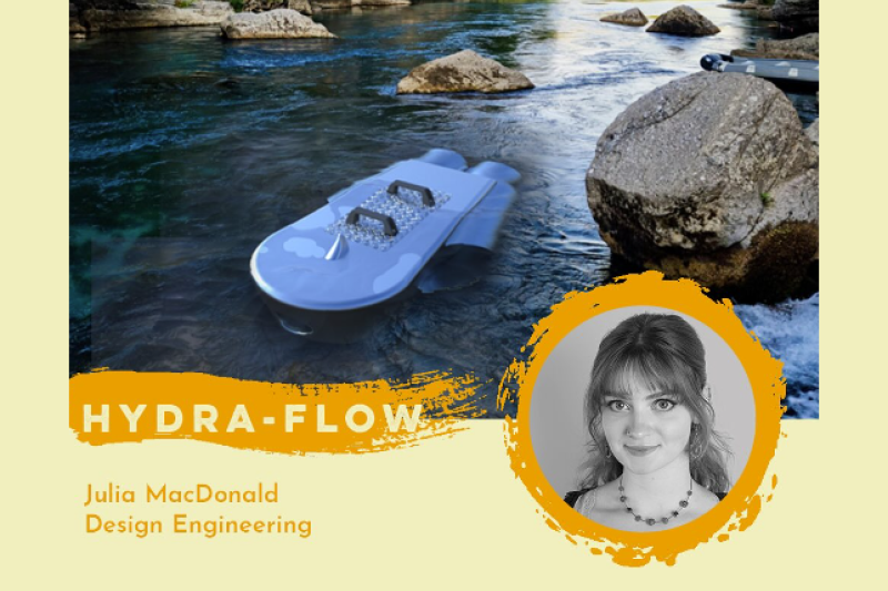 An image of the 'HydraFlow' device floating on a river