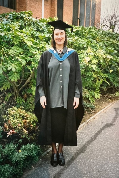 Jillian Aslet at graduation outside the BIC