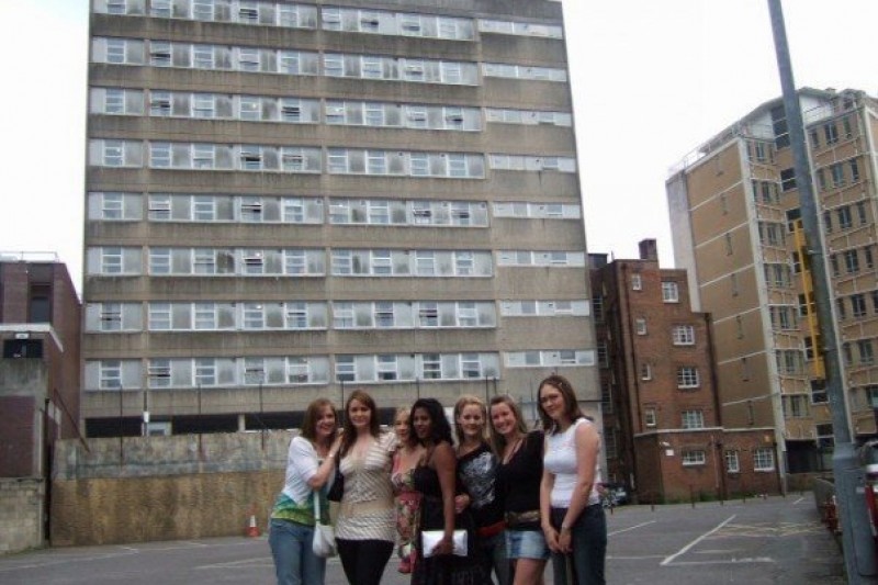 Kim and friends outside Hurn House