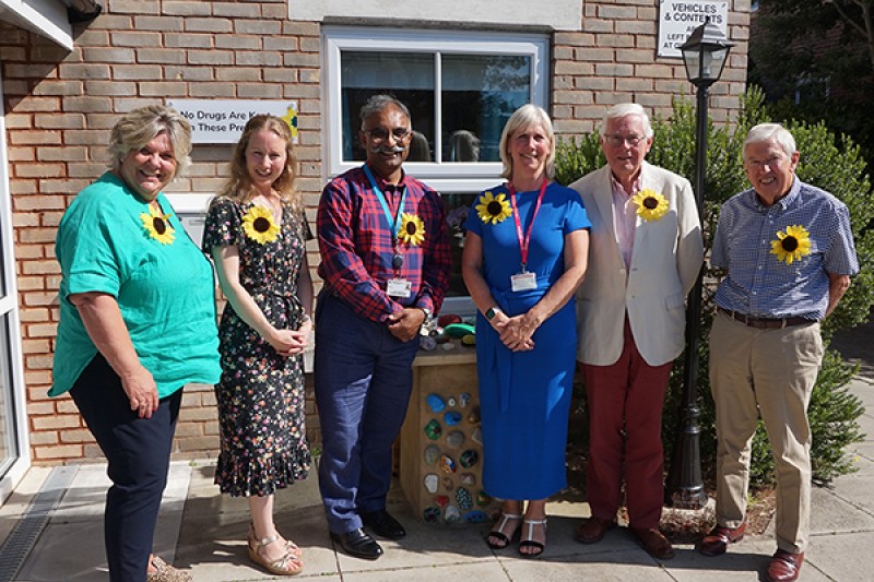 Catherine Beresford (2nd left) at Lewis Manning hospice Photo of Bournemouth University academics and new PhD student Catherine Beresford at Lewis Manning Hospice