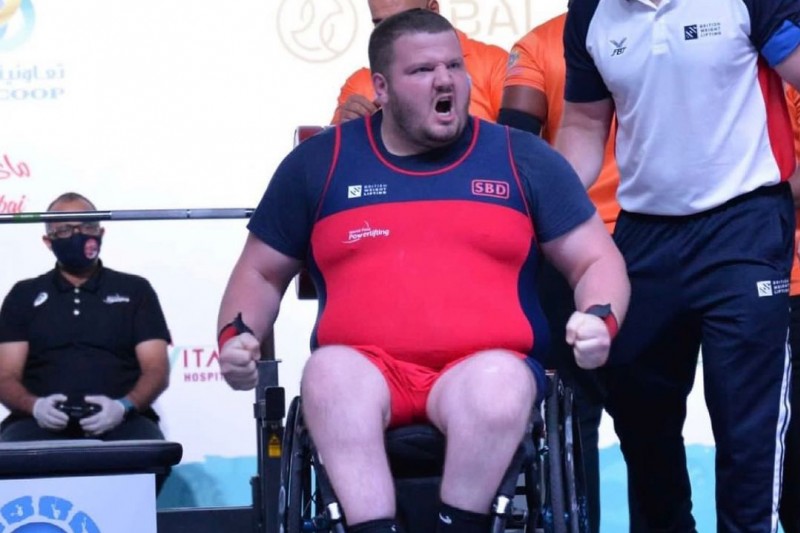 Liam Mcgarry competing at the Dubai Para Powerlifting World Cup 2021