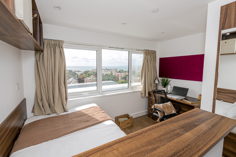 An image of a gold sea view ensuite room in Lulworth Accommodation - one of Bournemouth University's student accommodation partners